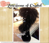 PROMOTION WINTER Black Stylish Fur Sheepskin Fleech/Wool Boots with Swarovski / Czech Rhinestones and Crystals