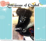 PROMOTION WINTER Black Stylish Fur Sheepskin Fleech/Wool Boots with Swarovski / Czech Rhinestones and Crystals