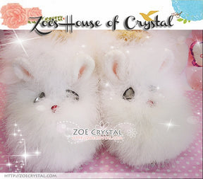 Promotion - WINTER White Fur Rabbit liked Wool / Winter Boots w Czech / Swarovski Crystals