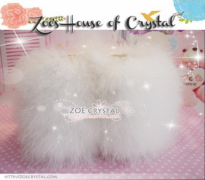 Promotion - WINTER White Fur Rabbit liked Wool / Winter Boots w Czech / Swarovski Crystals