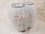 PROMOTION: WINTER Bling and Sparkly Tall White Curly Fur SheepSkin Wool Boots w Pearls and Crystals