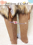 PROMOTION WINTER Knee Hight Bling and Sparkly Brown Fur SheepSkin Wool BOOTS w elegant Pearls and Cs