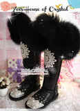 PROMOTION WINTER Queen Style Knee High Bling and Sparkly Black Fur SheepSkin Wool BOOTS