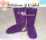 PROMOTION WINTER Bling and Sparkly Tall Purple Pearls SheepSkin Wool BOOTS w shinning Czech or Swarovski crystals