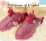 PROMOTION WINTER Bling and Sparkly Pink Cuff SheepSkin Stras Wool BOOTS w shinning Czech or Swarovski Crystals