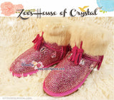 PROMOTION WINTER Bling and Sparkly Pink Cuff SheepSkin Stras Wool BOOTS w shinning Czech or Swarovski Crystals