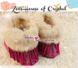 PROMOTION WINTER Bling and Sparkly Pink Cuff SheepSkin Stras Wool BOOTS w shinning Czech or Swarovski Crystals