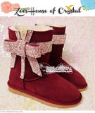 New Year Sales 30% off -  Bling and Sparkly Wine Red Winter BOOTS w Blinged BOWS