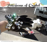 WINTER Sales- Black Leather Bow GLOVES with Elegant Crystals