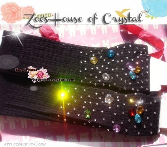 WINTER Black Wool ARM WARMERS with Rhinestones and Crystals
