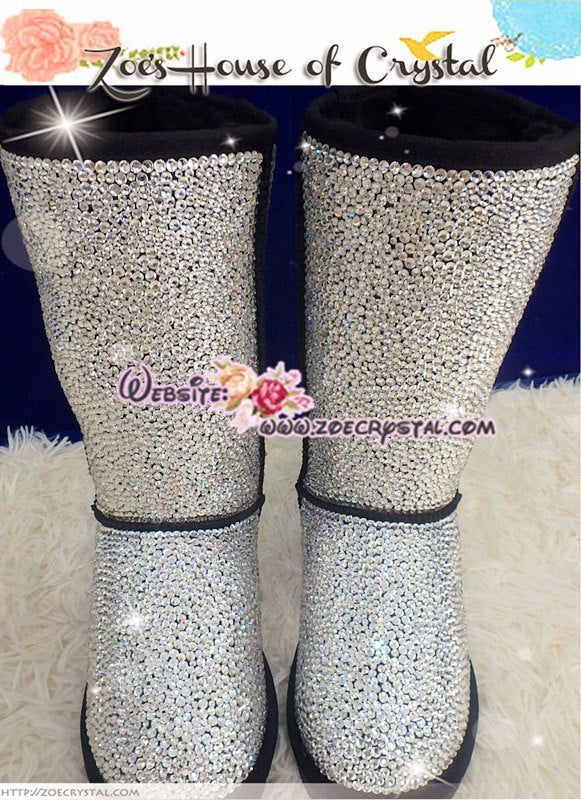 PROMOTION WINTER Bling and Sparkly Strass SheepSkin Wool BOOTS w shinning Czech or Swarovski Crystals