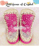 PROMOTION VINTAGE Fuschia Winter Wool BOOTS with Sparkly Crystals and Pearls - Snow Flake Style