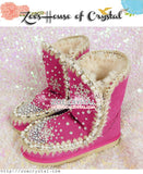 PROMOTION VINTAGE Fuschia Winter Wool BOOTS with Sparkly Crystals and Pearls - Snow Flake Style