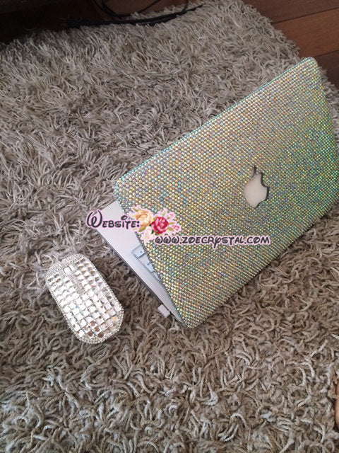 4mm MACBOOK Air Pro Case Bedazzled Sparky AB white Rhinestone Crystal  Kim Kardashian