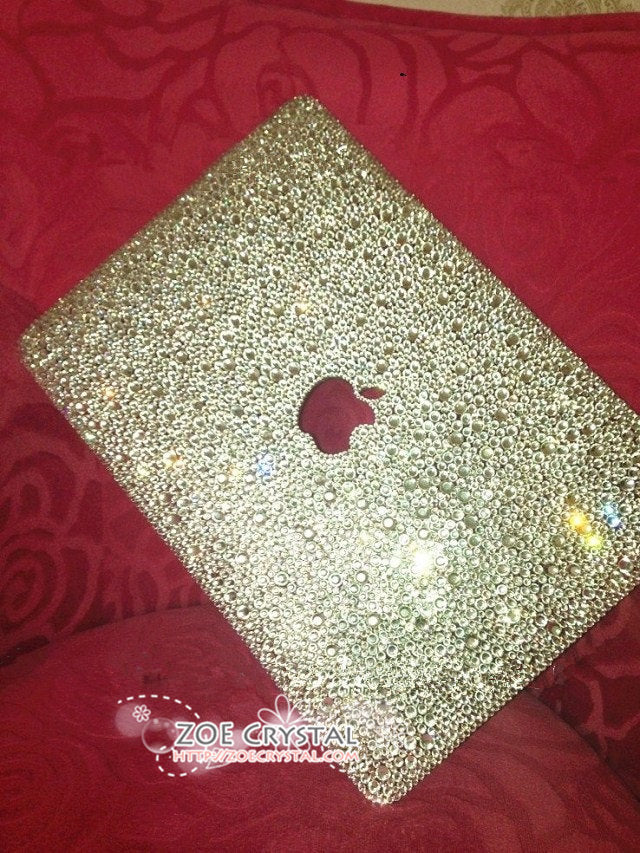 MACBOOK Air Pro Case Cover Clear White Swarovski Crystal Rhinestone Strass Glitter Sparkly Shinny Bejeweled
