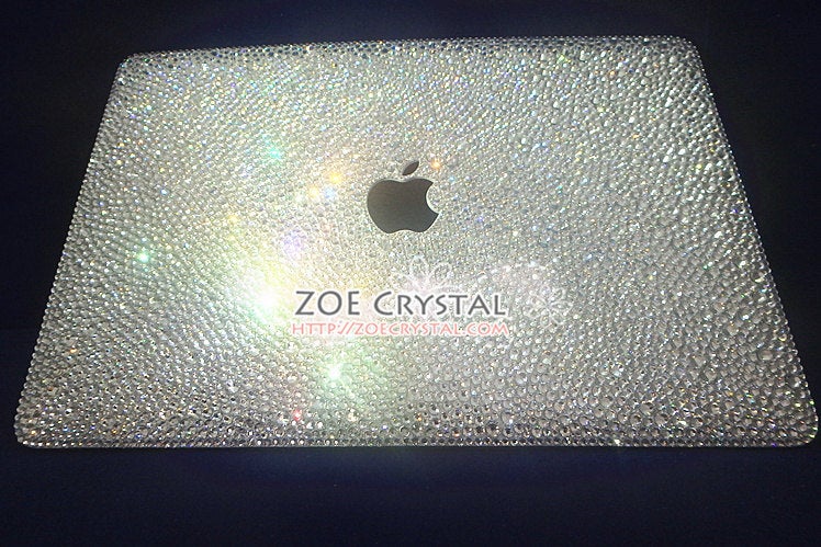 MACBOOK Case / Cover in CLEAR WHITE Crystals Random Sizes Pattern (Air/Pro/Retina)Add Name or Words
