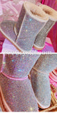 Super Bling and Sparkly Middle High SheepSkin Wool BOOTS w shinning Czech crystals